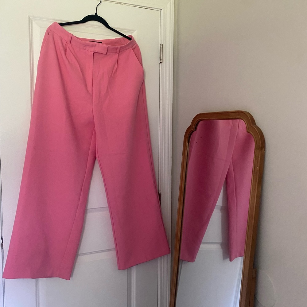 Pink Wide-Leg Work Pants
